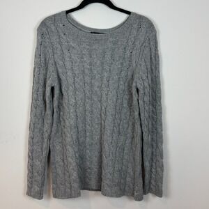 Pendleton‎ Cable Knit Grey Fisherman Wool Cashmere Womens Sweater Petite L NWT